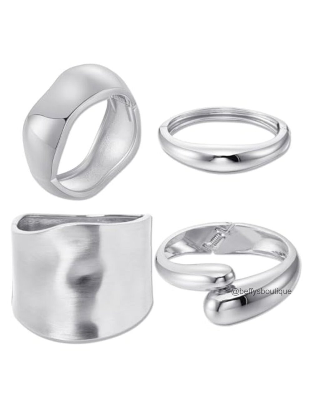 4 Pack Hammered Cuff Bracelets Set Open Adjustable Chunky Bangle Women